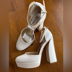 Badgley Mischka Bridal Pearl-Embellished White Heels